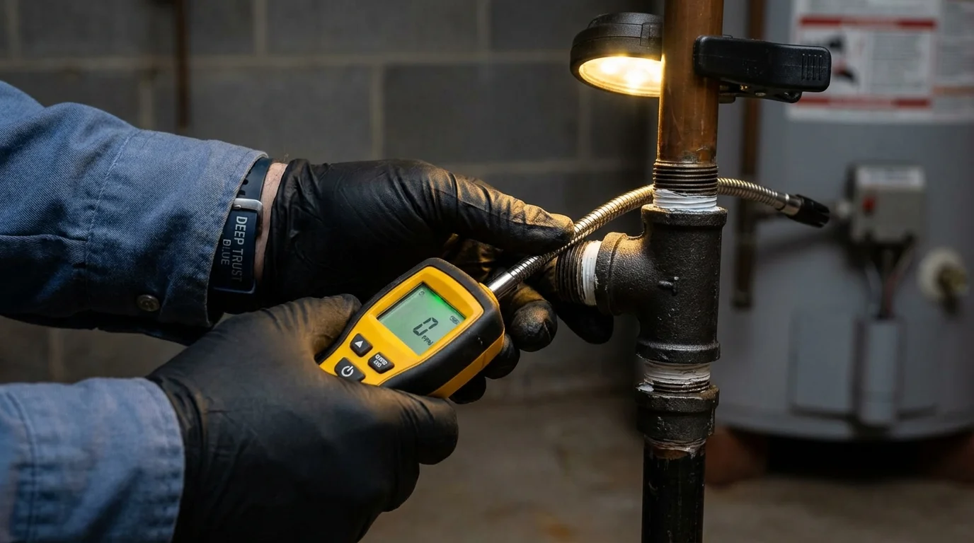 Gas leak detection with electronic sniffer by Johns Plumbing LLC in Laporte