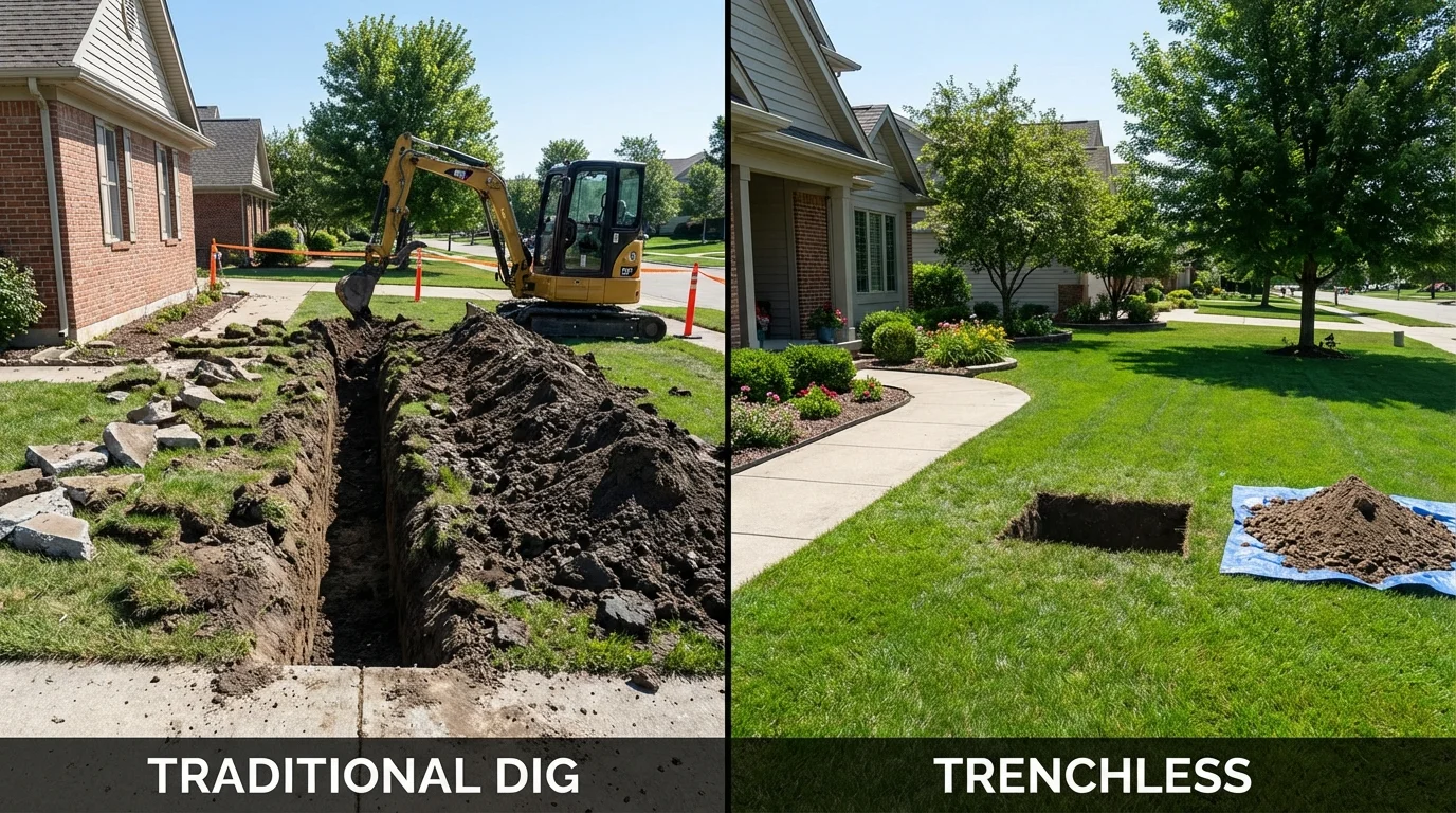 Trenchless sewer repair with minimal yard damage versus traditional excavation in Laporte, CO